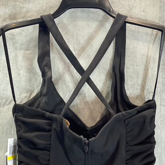 CITY STUDIO Juniors' Black Side Ruched V-Neck Cross Back Bodycon Mini Dress SZ M - Picture 7 of 14